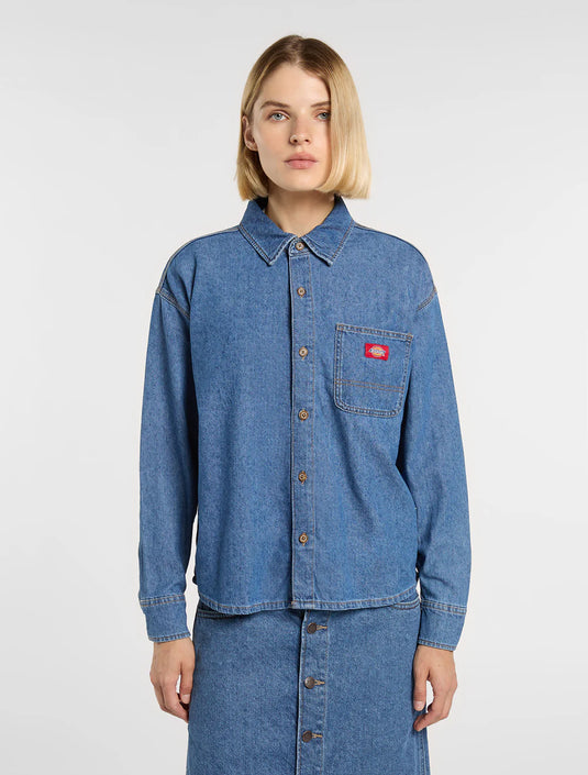 Dickies Women's Lightweight Long Sleeved Denim Shirt Classic Blue DK0A8826CLB