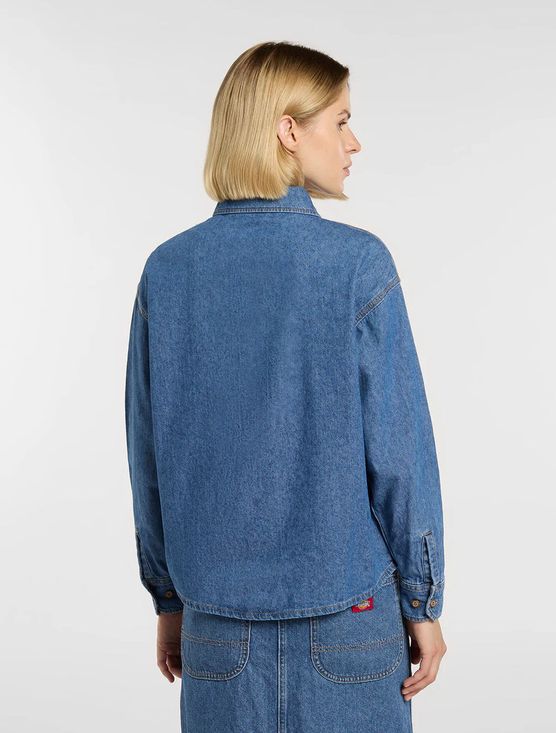 Load image into Gallery viewer, Dickies Women's Lightweight Long Sleeved Denim Shirt Classic Blue DK0A8826CLB
