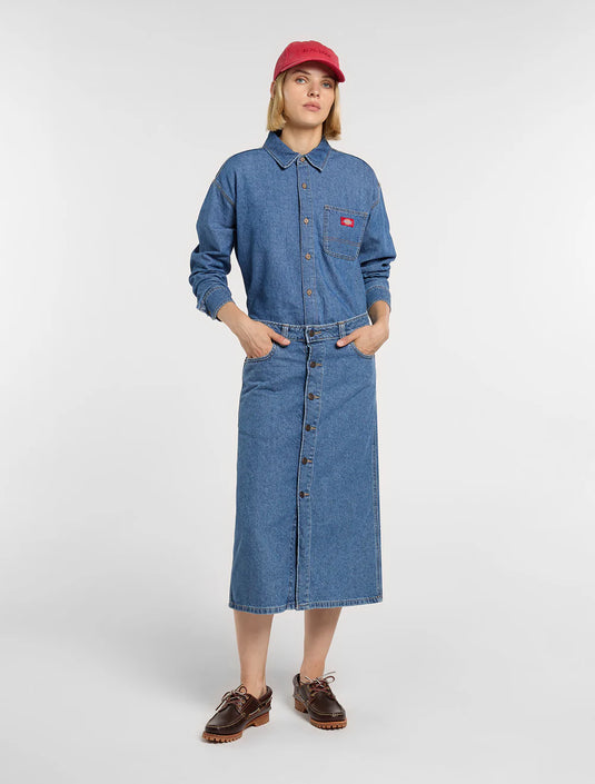 Dickies Women's Lightweight Long Sleeved Denim Shirt Classic Blue DK0A8826CLB