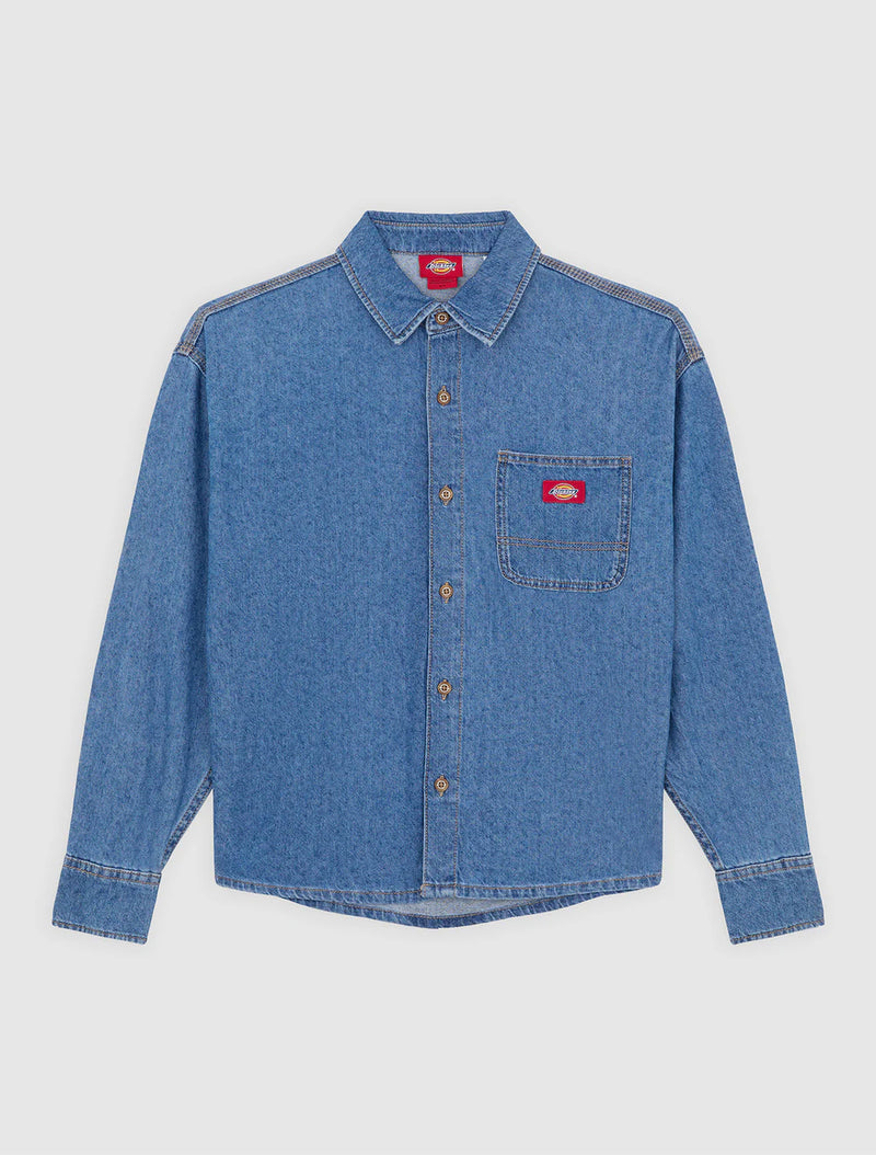 Load image into Gallery viewer, Dickies Women's Lightweight Long Sleeved Denim Shirt Classic Blue DK0A8826CLB
