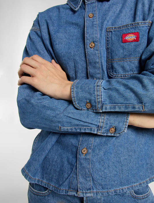 Dickies Women's Lightweight Long Sleeved Denim Shirt Classic Blue DK0A8826CLB
