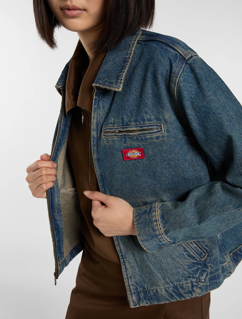 Load image into Gallery viewer, Dickies Women's Denim Painter Jacket Khaki Tinted Blue DK0A883EL23
