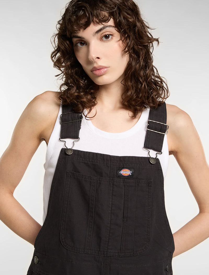Load image into Gallery viewer, Dickies Women's Lightweight Canvas Short Bib Black DK0A885GBLK
