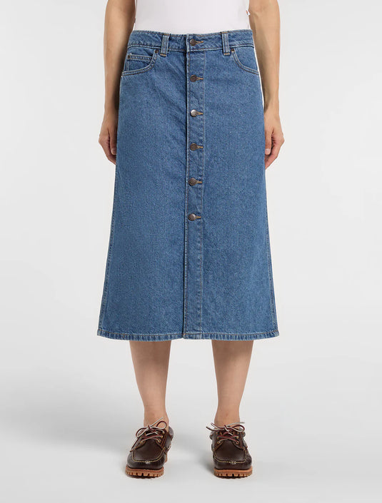 Dickies Women's Midi Denim Skirt Classic Blue DK0A888ICLB