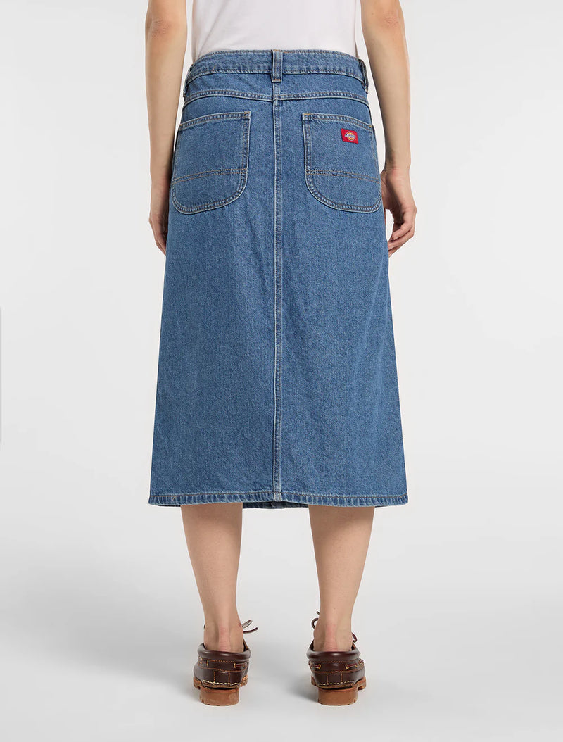 Load image into Gallery viewer, Dickies Women's Midi Denim Skirt Classic Blue DK0A888ICLB
