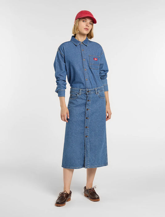 Dickies Women's Midi Denim Skirt Classic Blue DK0A888ICLB