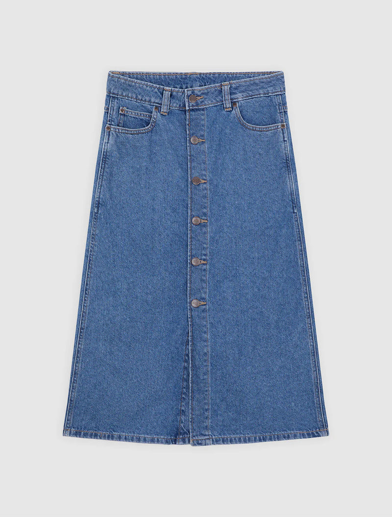 Load image into Gallery viewer, Dickies Women's Midi Denim Skirt Classic Blue DK0A888ICLB
