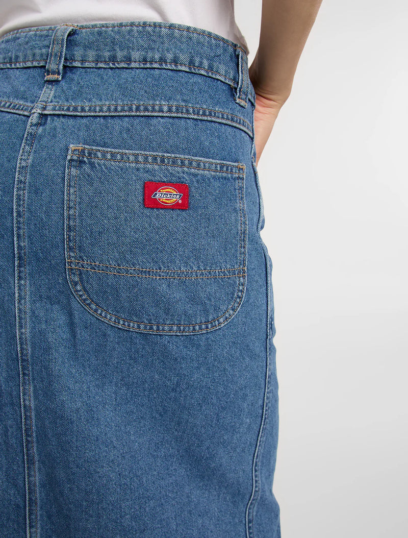 Load image into Gallery viewer, Dickies Women's Midi Denim Skirt Classic Blue DK0A888ICLB
