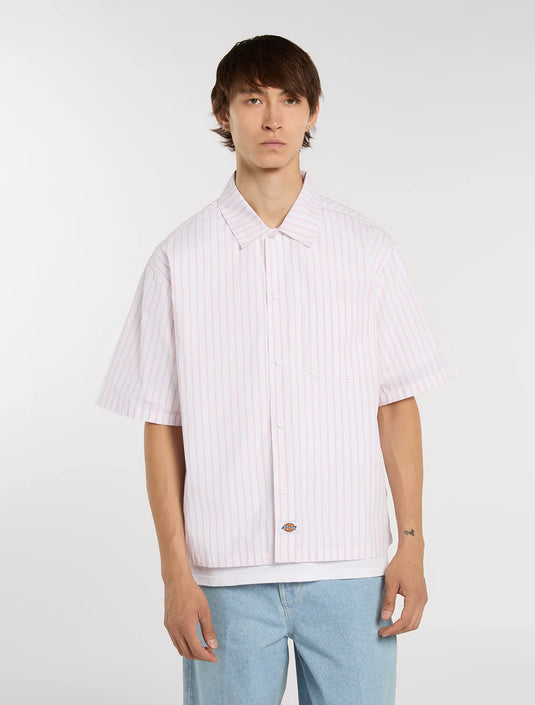 Dickies Men's Venedocia Striped Short-Sleeved Shirt White DK0A88GU0WH