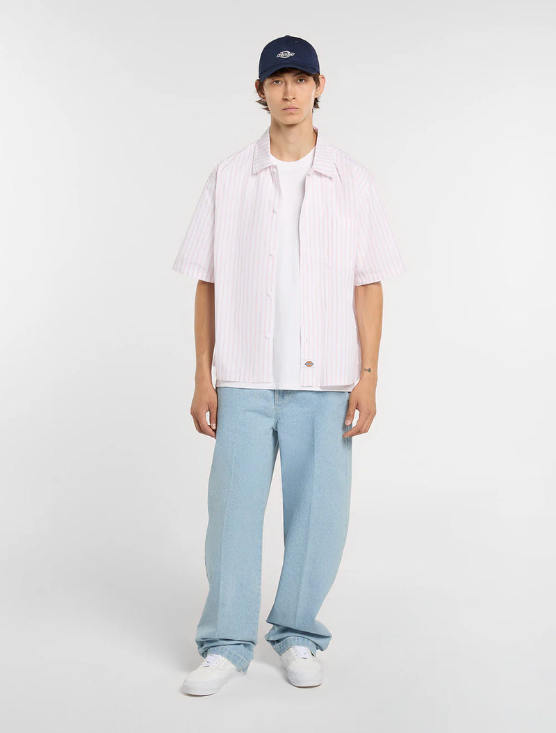 Load image into Gallery viewer, Dickies Men's Venedocia Striped Short-Sleeved Shirt White DK0A88GU0WH
