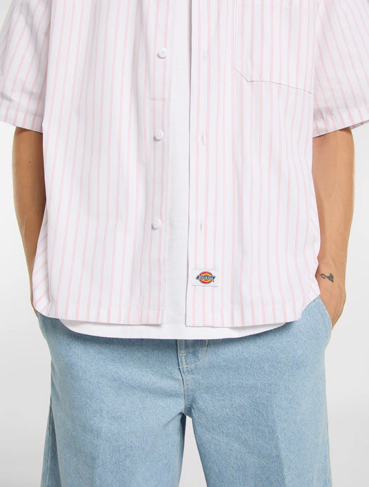 Dickies Men's Venedocia Striped Short-Sleeved Shirt White DK0A88GU0WH