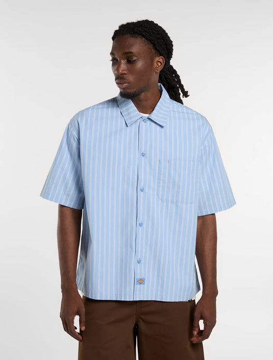 Dickies Men's Venedocia Striped Short-Sleeved Shirt Endless Sky DK0A88GUL39