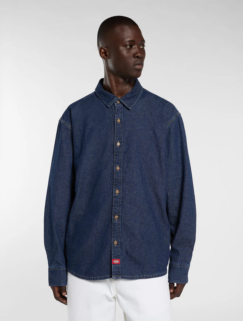 Load image into Gallery viewer, Dickies Men's Lightweight Long Sleeve Denim Shirt Dark Indigo DK0A88GYODD1
