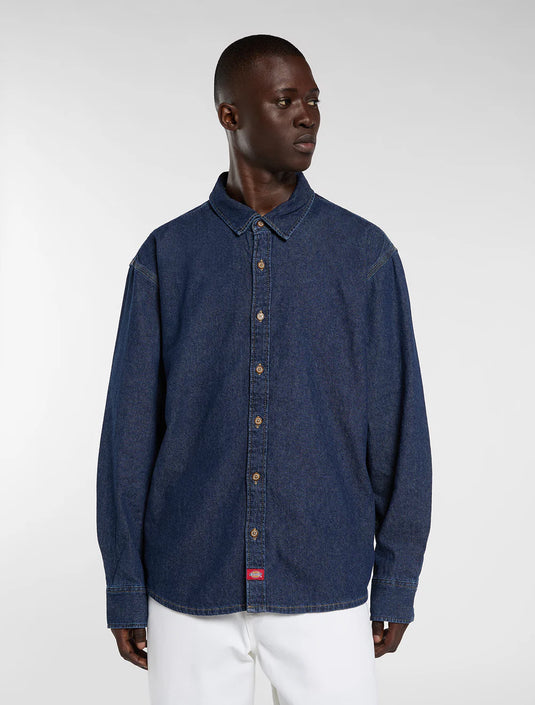 Dickies Men's Lightweight Long Sleeve Denim Shirt Dark Indigo DK0A88GYODD1