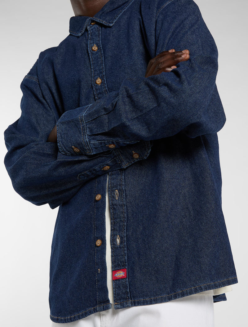 Load image into Gallery viewer, Dickies Men's Lightweight Long Sleeve Denim Shirt Dark Indigo DK0A88GYODD1
