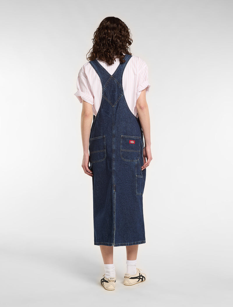 Load image into Gallery viewer, Dickies Women's Denim Bib Dress Dark Indigo DL0A88IP0DD
