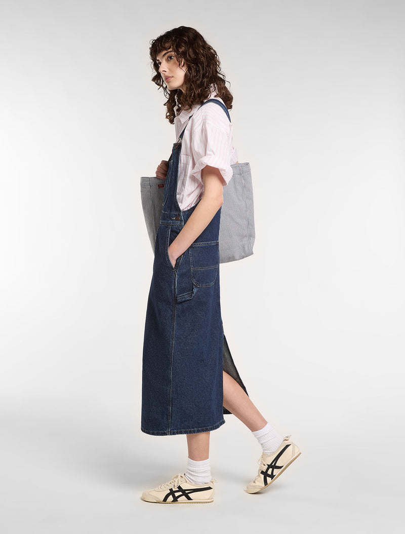 Load image into Gallery viewer, Dickies Women's Denim Bib Dress Dark Indigo DL0A88IP0DD
