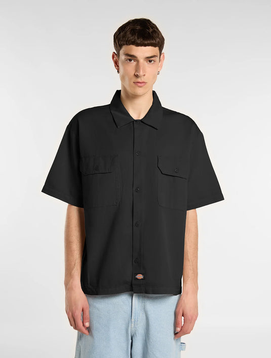 Dickies Men's Garment Dyed Work Short Sleeve Shirt Black DK0A88N9BLK