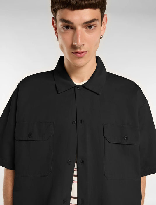Dickies Men's Garment Dyed Work Short Sleeve Shirt Black DK0A88N9BLK