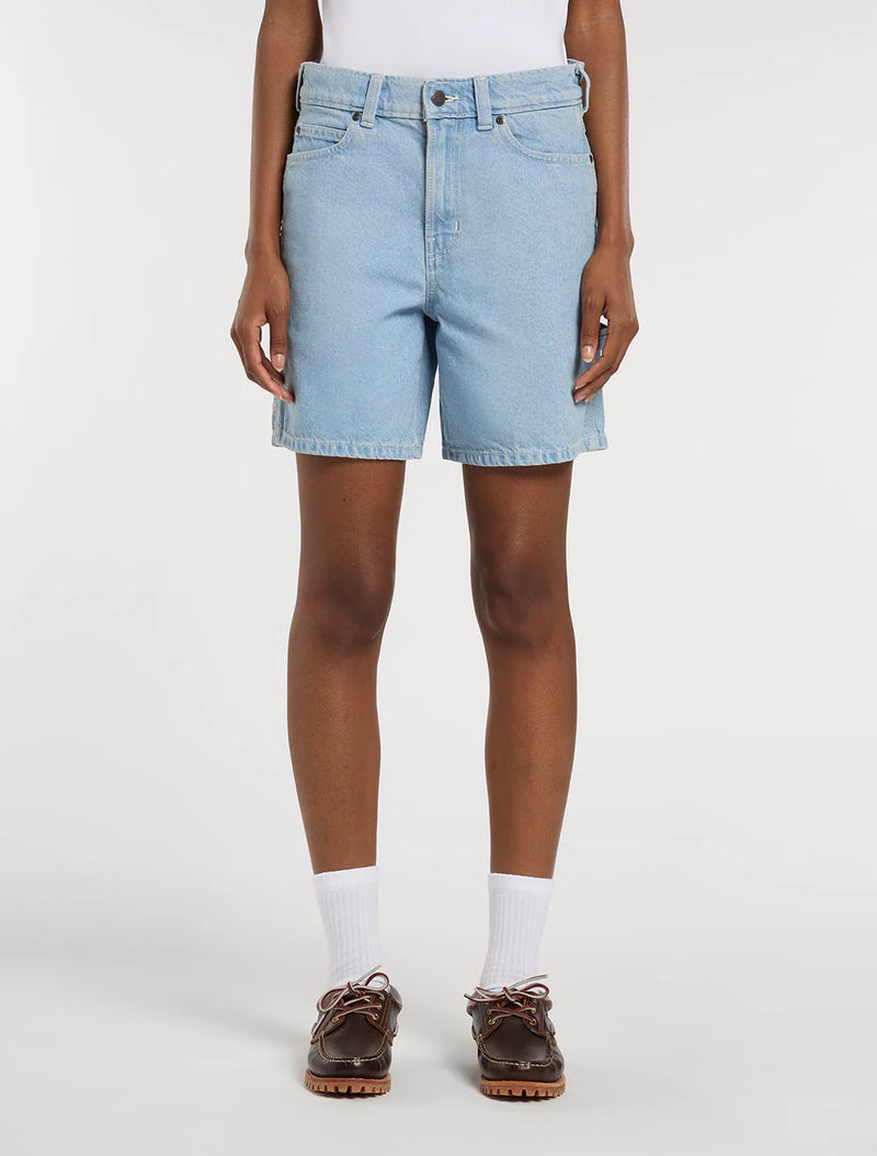 Load image into Gallery viewer, Dickies Women's 993 7-Inch Denim Carpenter Shorts Vintage Blue DK0A88PBC15
