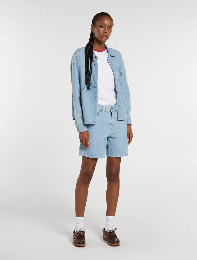 Load image into Gallery viewer, Dickies Women's 993 7-Inch Denim Carpenter Shorts Vintage Blue DK0A88PBC15
