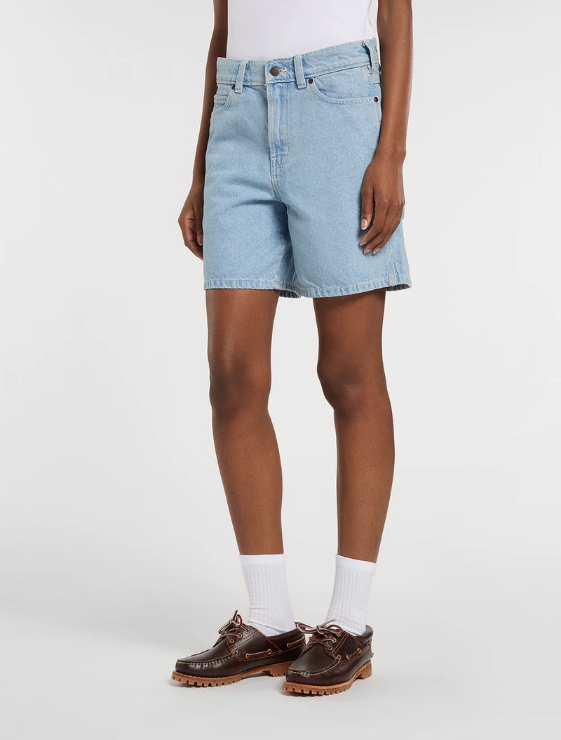 Load image into Gallery viewer, Dickies Women's 993 7-Inch Denim Carpenter Shorts Vintage Blue DK0A88PBC15
