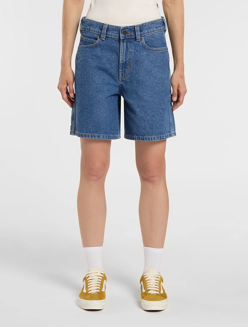 Load image into Gallery viewer, Dickies Women's 993 7-inch Denim Carpenter Shorts Classic Blue DK0A88PBCLB1
