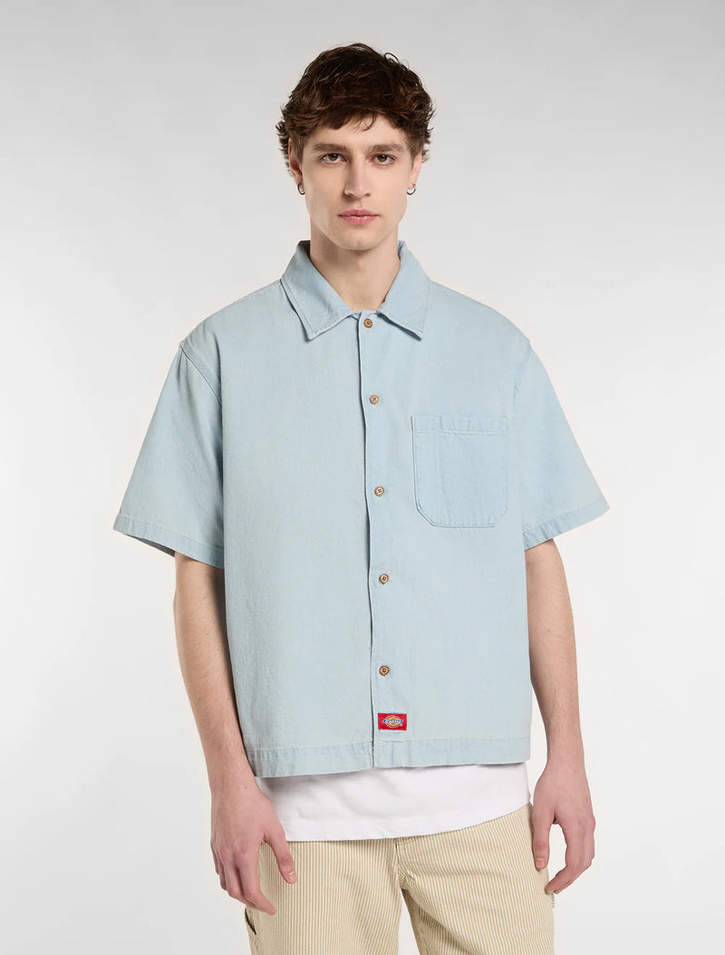 Load image into Gallery viewer, Dickies Men's Denim Short Sleeve Shirt Fog Blue DK0A88PH0FE
