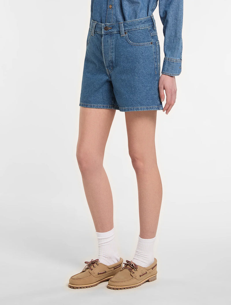 Load image into Gallery viewer, Dickies Women's 984 5-Inch High Waist Denim Shorts Classic Blue DK0A88QVCLB1
