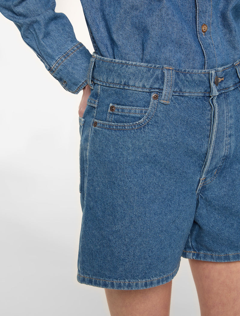 Load image into Gallery viewer, Dickies Women's 984 5-Inch High Waist Denim Shorts Classic Blue DK0A88QVCLB1
