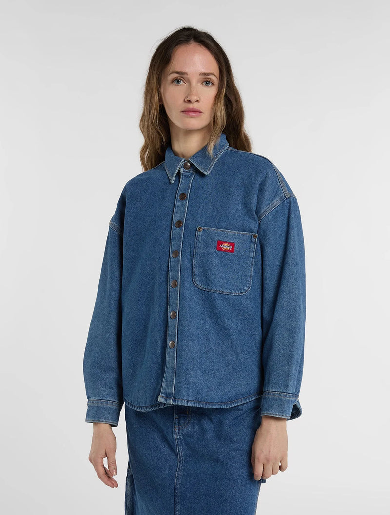 Load image into Gallery viewer, Dickies Women's Mina Denim Shacket Classic Blue DK0A89DECLB

