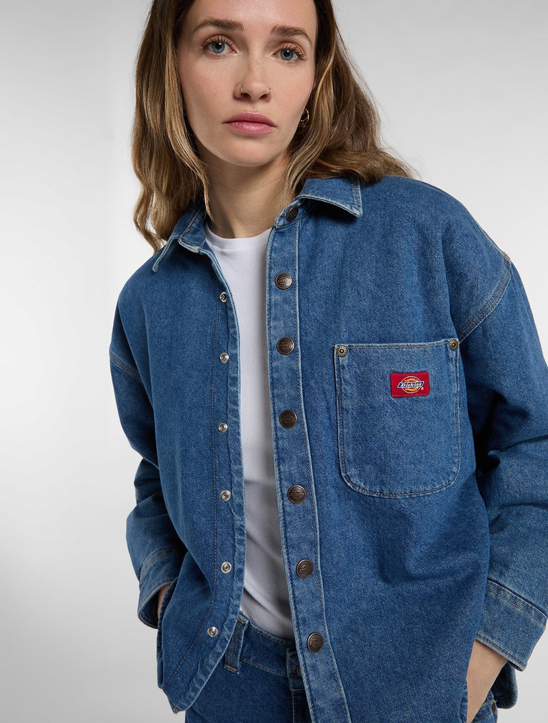 Load image into Gallery viewer, Dickies Women's Mina Denim Shacket Classic Blue DK0A89DECLB

