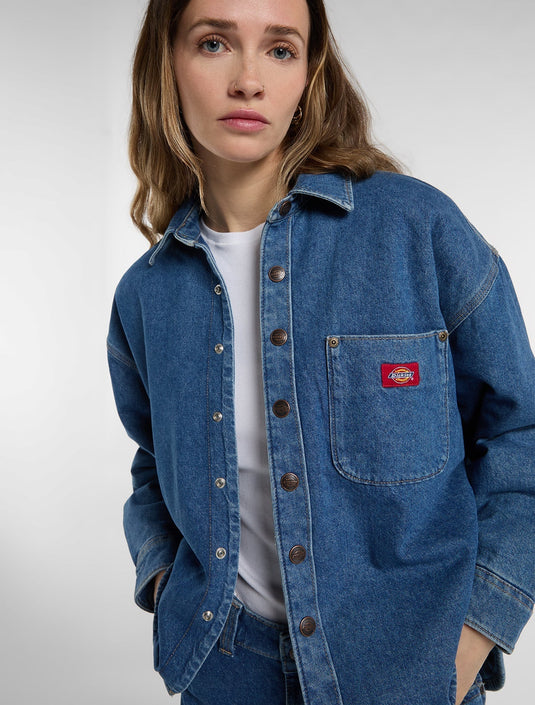 Dickies Women's Mina Denim Shacket Classic Blue DK0A89DECLB