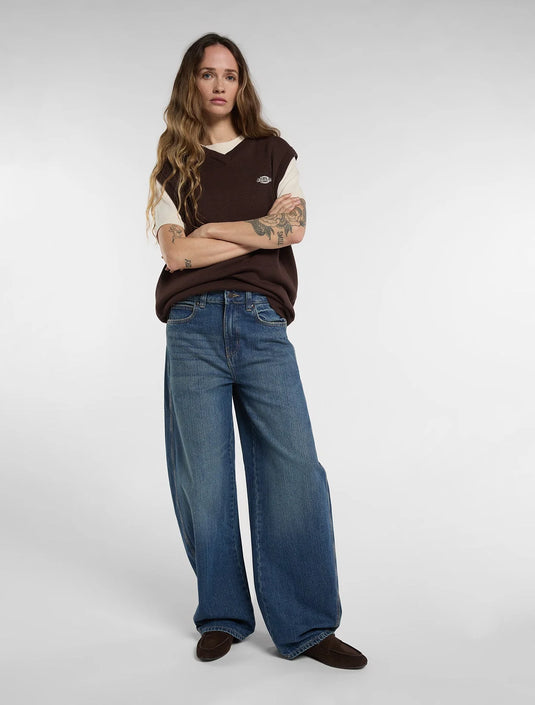 Dickies Women's Maricopa Low Waist Barrel Jeans Mid Blufad Wash DK0A8C2IL891