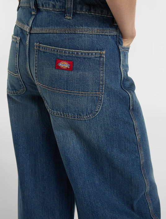 Dickies Women's Maricopa Low Waist Barrel Jeans Mid Blufad Wash DK0A8C2IL891