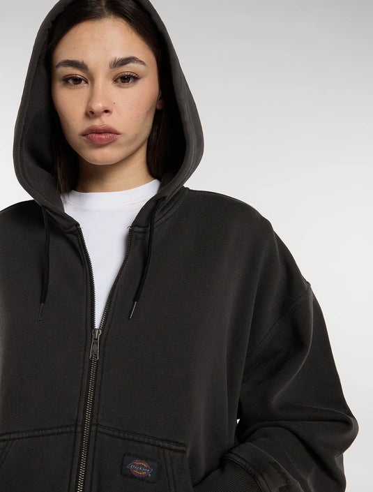 Dickies Women's Sutcliffe Cropped Zipped Hoodie Black DK0A8CDJBLK1