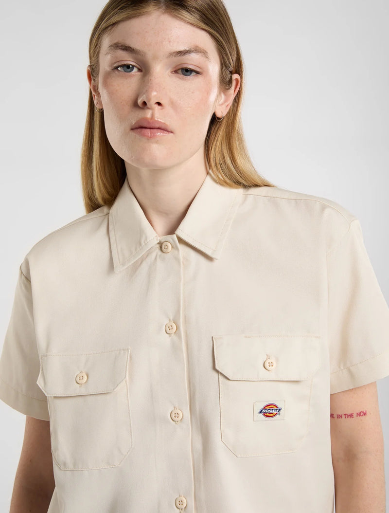 Load image into Gallery viewer, Dickies Women's Cropped Short Sleeve Work Shirt Whitecap DKDFS573F901
