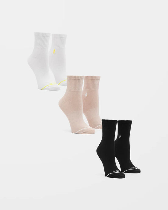 Volcom Women's The New Crew Socks (3 Pack) Assorted Colors E6322400-AST