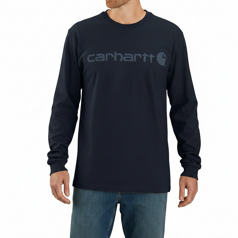 Load image into Gallery viewer, Carhartt Men's Dearborn Relaxed Long Sleeve Logo T-shirt Navy/Dark Blue 104107-I27
