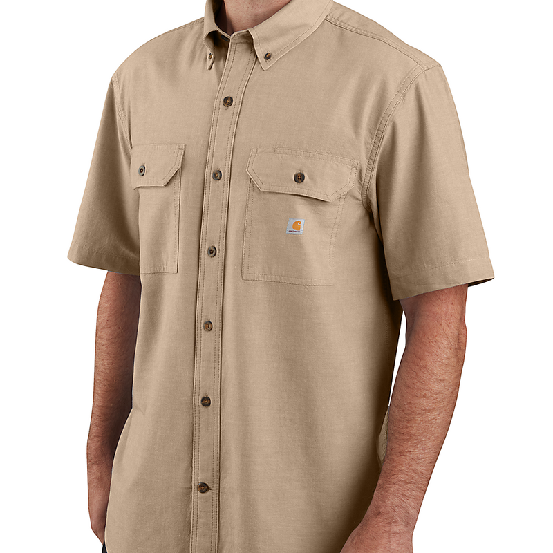 Load image into Gallery viewer, Carhartt Men's Fort Loose Short Sleeve Shirt Dark Tan Chambray 104369-256
