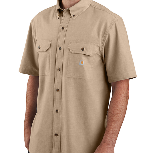 Carhartt Men's Fort Loose Short Sleeve Shirt Dark Tan Chambray 104369-256