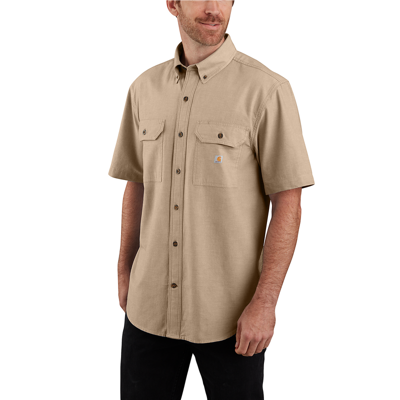 Load image into Gallery viewer, Carhartt Men's Fort Loose Short Sleeve Shirt Dark Tan Chambray 104369-256
