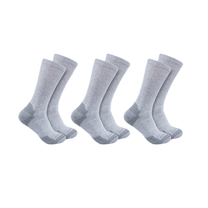 Carhartt Mens' Midweight Cotton Blend Crew Sock 3 Pairs Grey SC6203M