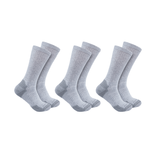 Carhartt Mens' Midweight Cotton Blend Crew Sock 3 Pairs Grey SC6203M