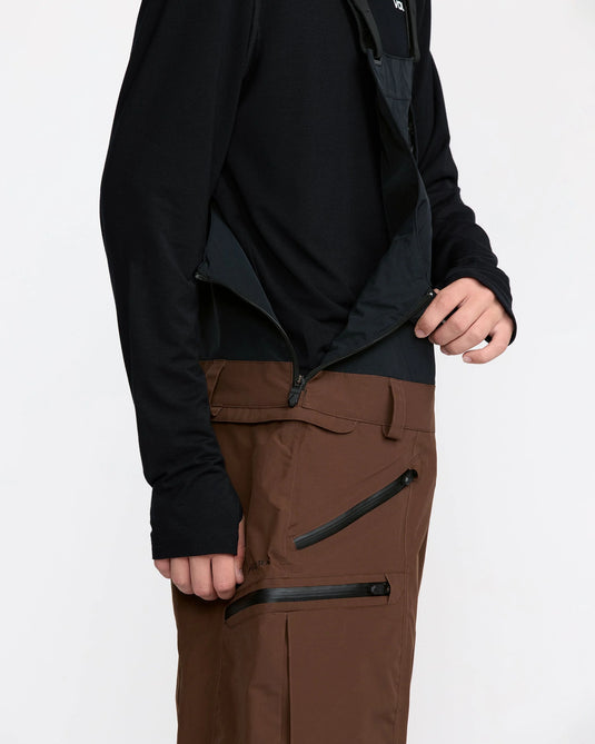 Volcom Men's Rain Gore-Tex Bib Overall Snow Pants Brown G1352604-BRN