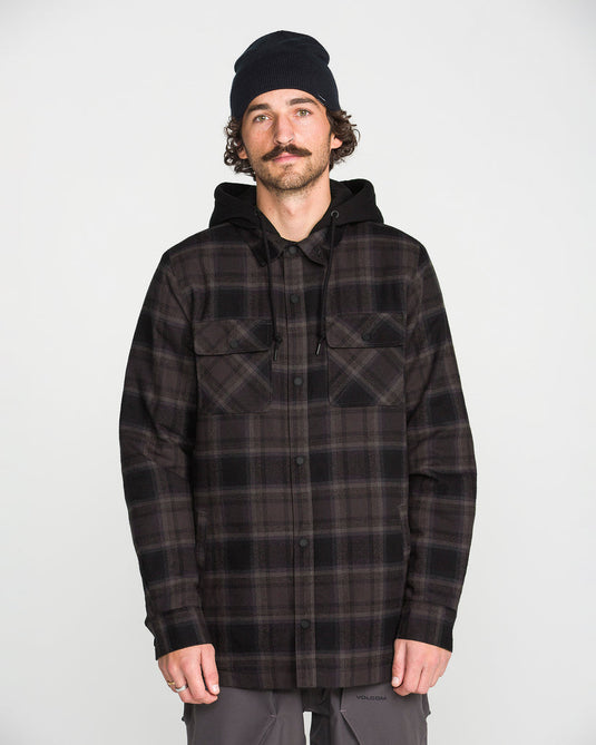 Volcom Men's Enson Insulated Riding Flannel Jacket Black G1652650-BLK