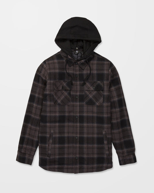 Volcom Men's Enson Insulated Riding Flannel Jacket Black G1652650-BLK