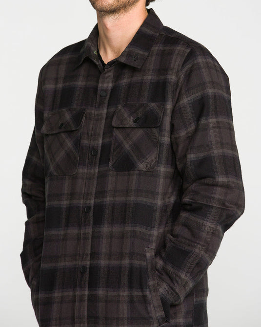 Volcom Men's Enson Insulated Riding Flannel Jacket Black G1652650-BLK