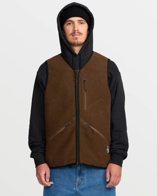 Volcom Men's Snowdrift Vest Fleece Brown G1852600-BRN
