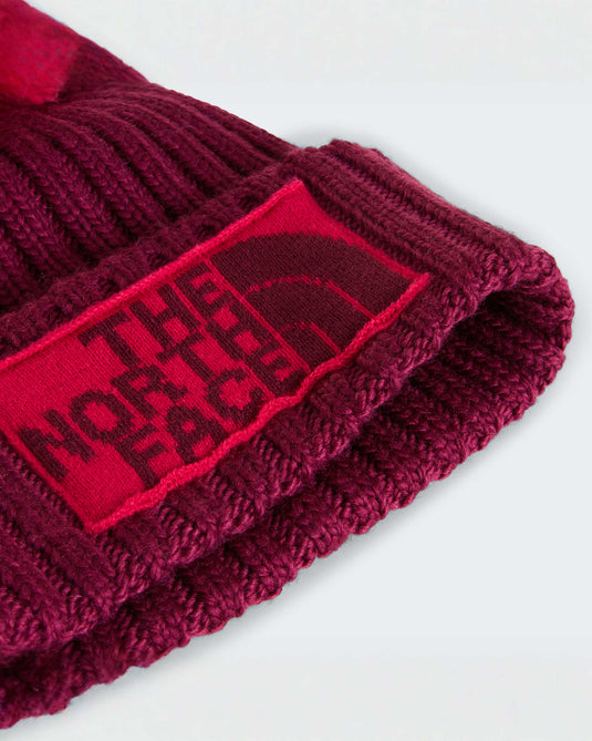 The North Face Women's Heritage Ski Tuke Beanie Burgundy Crush/Lali Guran NF0A7WJORGW